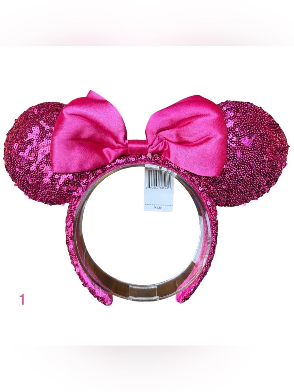 Disney Minnie Mouse Ears Headband Hot Pink Fuchsia Sequins with Satin Bow NEW! 1
